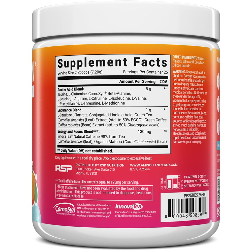 AminoLean Pre Workout Powder, Amino Energy with Vegan BCAA Amino Acids & Natural Caffeine, Preworkout Boost for Men & Women, Paradise Punch