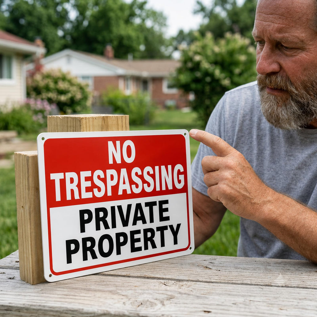 4 Pack No Trespassing Signs Private Property – 10x7 Inch 40 Mil Rust Free Aluminum, Reflective Warning Signs, UV Printed, Weatherproof Outdoor High Visibility Security Sign for Fence, Gate & Yard