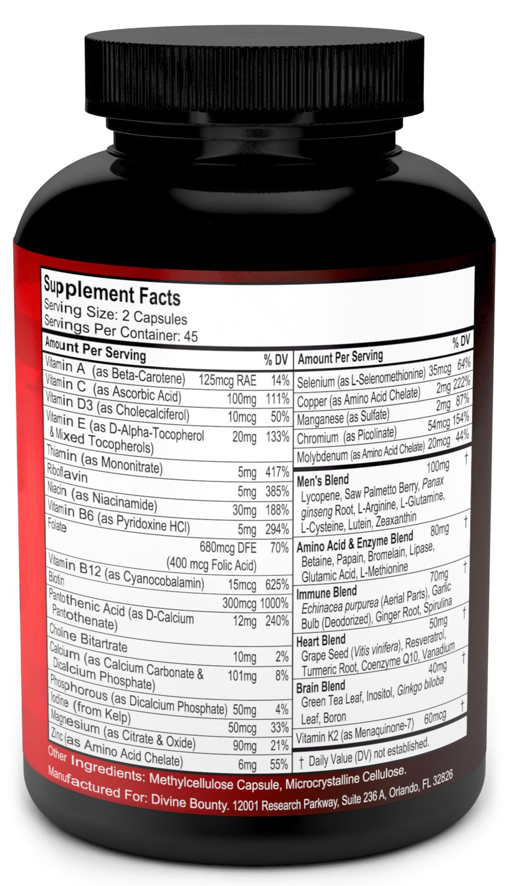 Mens Multivitamin – Daily Multivitamin for Men with Vitamin A C D E K B Complex, Calcium, Magnesium, Selenium, Zinc Plus Heart, Brain, Immune, and Men's Multivitamins – 90 Vegetarian Capsules