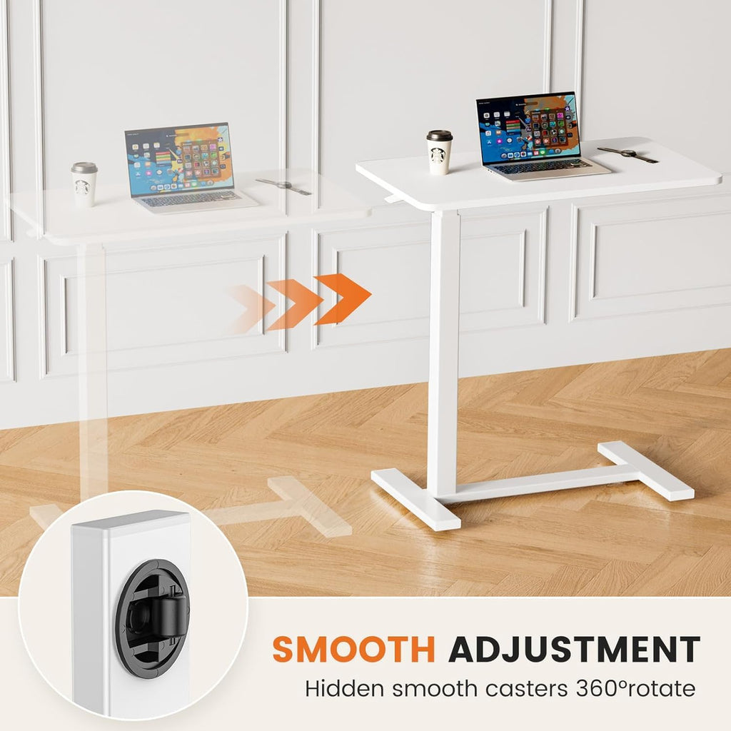 Sweetcrispy Overbed Bedside Table with Wheels, Adjustable Hospital & Home Use Bed Rolling Laptop Table, Mobile Standing Desk, White