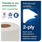 Tork Advanced Toilet Paper Roll, White, Compatible with T24 Dispensers, 2-ply, Soft Tissue, 80 rolls x 500 sheets (2461200)