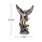 Solar San Miguel Arcangel Outdoor Garden Decor Statues 12.4" Solar St Michael the Archangel Satue for Yard Patio Lawn Porch Decorations Resin St Michael Figurine Religious Collection Sculptures Gifts