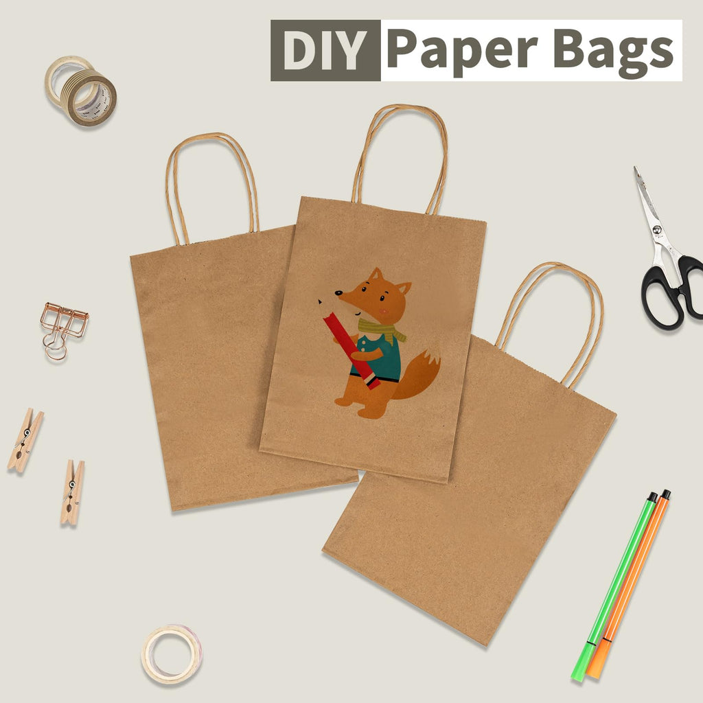 RACETOP Small Brown Kraft Paper Bags 100 Pack 5.8x3.2x8.25 in with Handles
