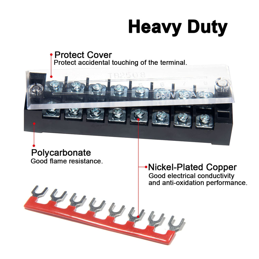 Terminal Block, 8/10/12 Circuit 600V 25A Dual Row Screw Terminal Strip 6Set