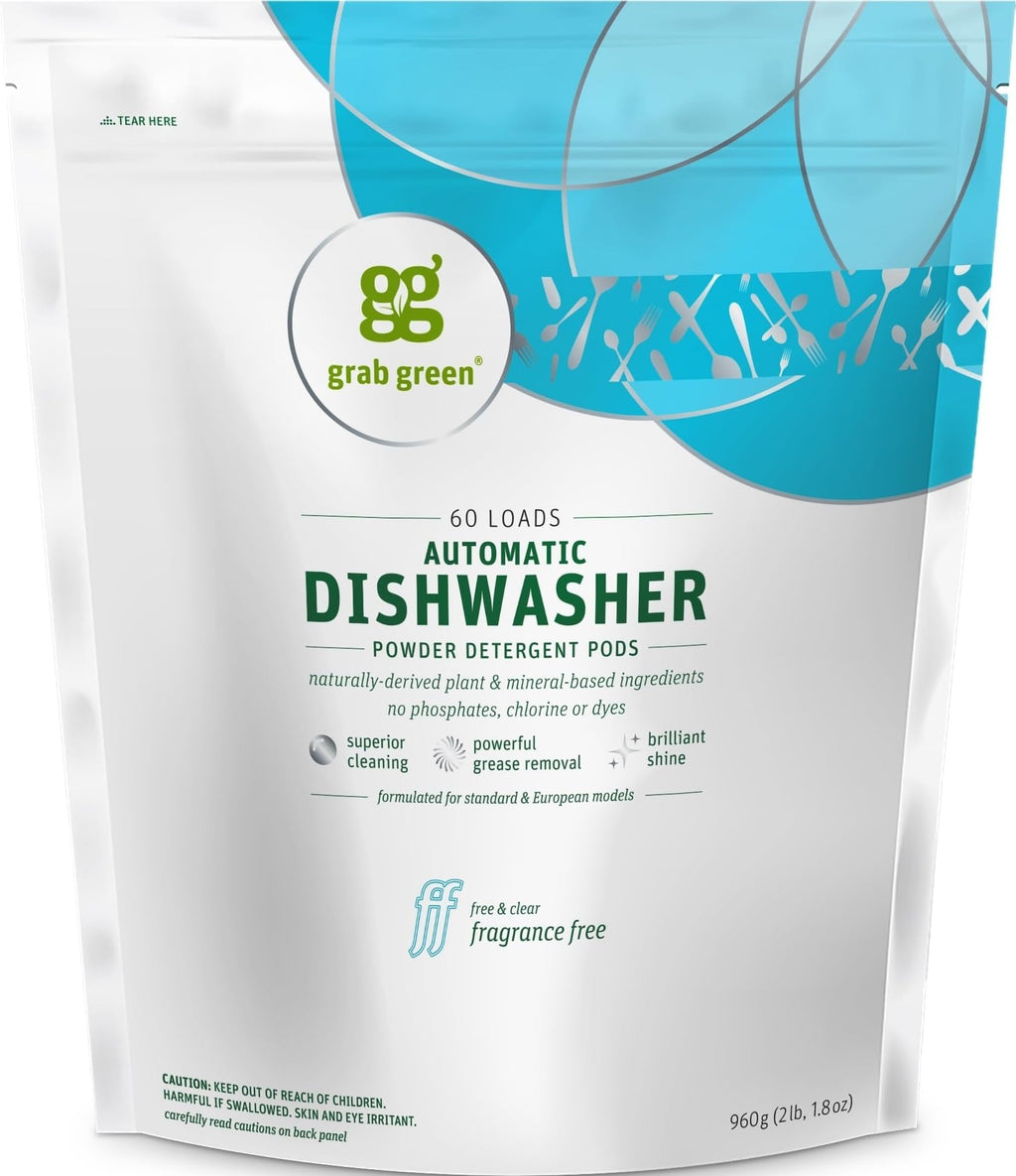 Grab Green Dishwasher Pods, 60 Count, Unscented, Plant & Mineral Based