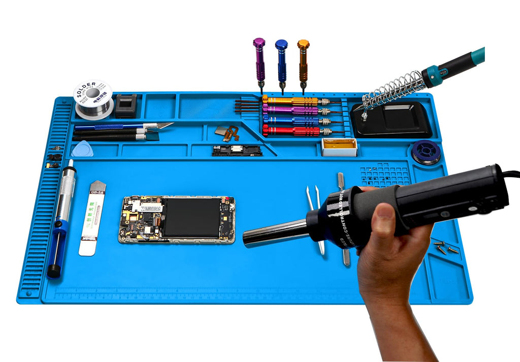 Premium Heat Resistant 932°F Silicone Soldering Mat, Large Anti Static Magnetic Electronic Repair Work Mat for BGA and Gun Soldering Iron, Workbench, Cell Phone Laptop Repair, 21.6'' *13.8 ''