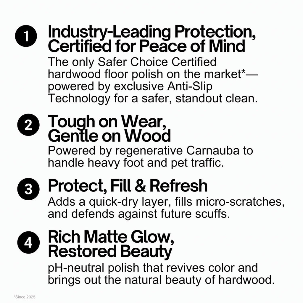 Quick Shine Hardwood Floor Luster-Polish 64oz | Plant-Derived w/Carnauba | Safer Choice, No PFAS, pH Neutral | Ready to Use Formula w/Anti-Slip Technology | Simply Squirt & Spread | Made in USA