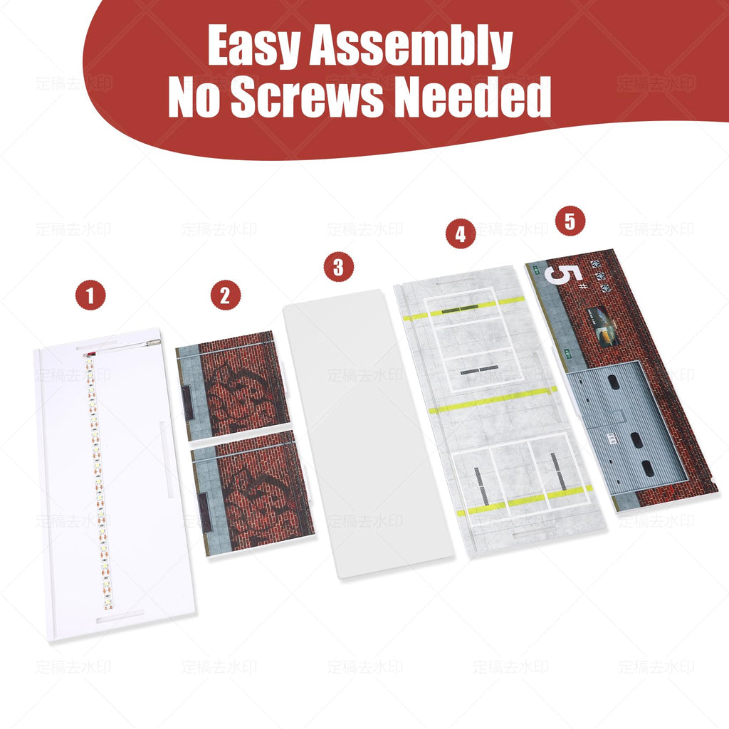 Saichotoy Display Case for Hot Wheels: Stackable Parking Garage for 1/64 Scale Matchbox Toy Car, Foamboard Storage for Monster Trucks with LED Light and Acrylic Cover, Depot