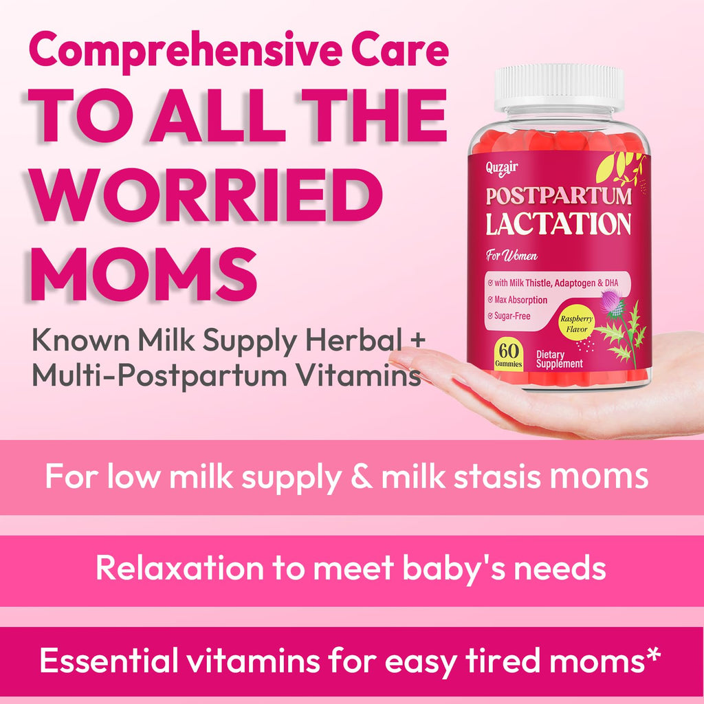 Lactation Supplement, Postpartum Lactation Support Gummies for Breastfeeding, with Milk Thistle and Postnatal Vitamins As Breast Milk Supply Booster, Recovery, Hair Growth, 60 Count Sugar Free & Vegan