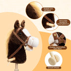 HollyHOME Stick Horse Plush Handcrafted Hobby Horse on a Stick with Wood Wheels Real Pony Neighing and Galloping Sounds for Kids Toddlers Chocolate 36 Inches(AA Batteries Required)