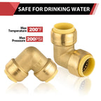 (Pack of 6) EFIELD 1/2-inch 90-Degree Elbow, Push-Fit Brass Fittings to Connect Copper, PEX, CPVC Pipe with 1/2" Disconnect Clip, UPC Certified,(PF-UNI008)