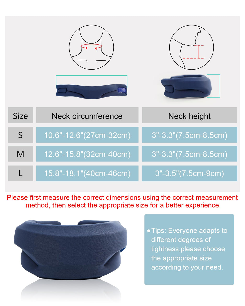BLABOK Neck Brace for Sleeping - Cervical Collar Relief Neck Pain and Neck Support Soft Foam Wraps Keep Vertebrae Stable for Relief of Cervical Spine Pressure for Women & Men Prussian Blue Medium Size
