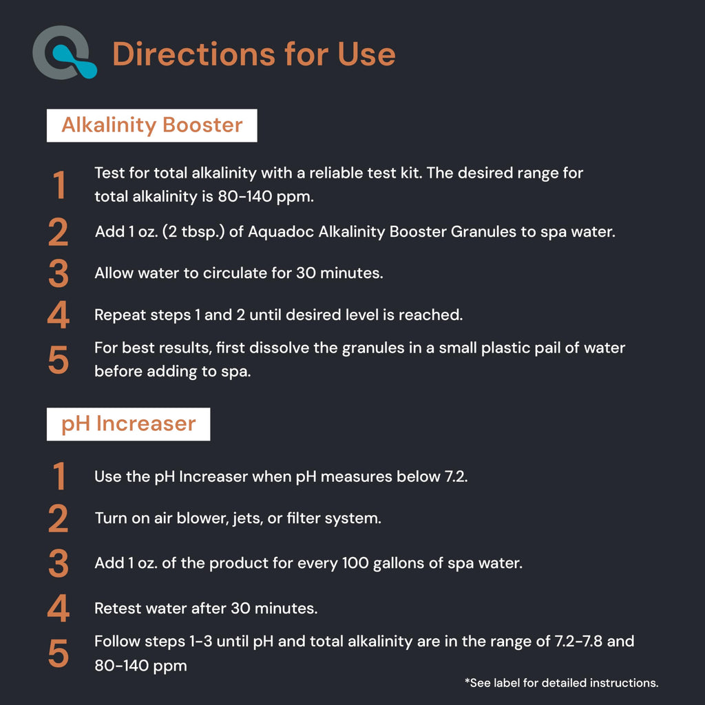 AquaDoc Spa Alkalinity Increaser and pH Increaser for Hot Tub Bundle - Includes 32oz pH Up and 32oz Alkalinity Up for Hot Tub - Spa Chemicals to Help Balance Water - Made in USA