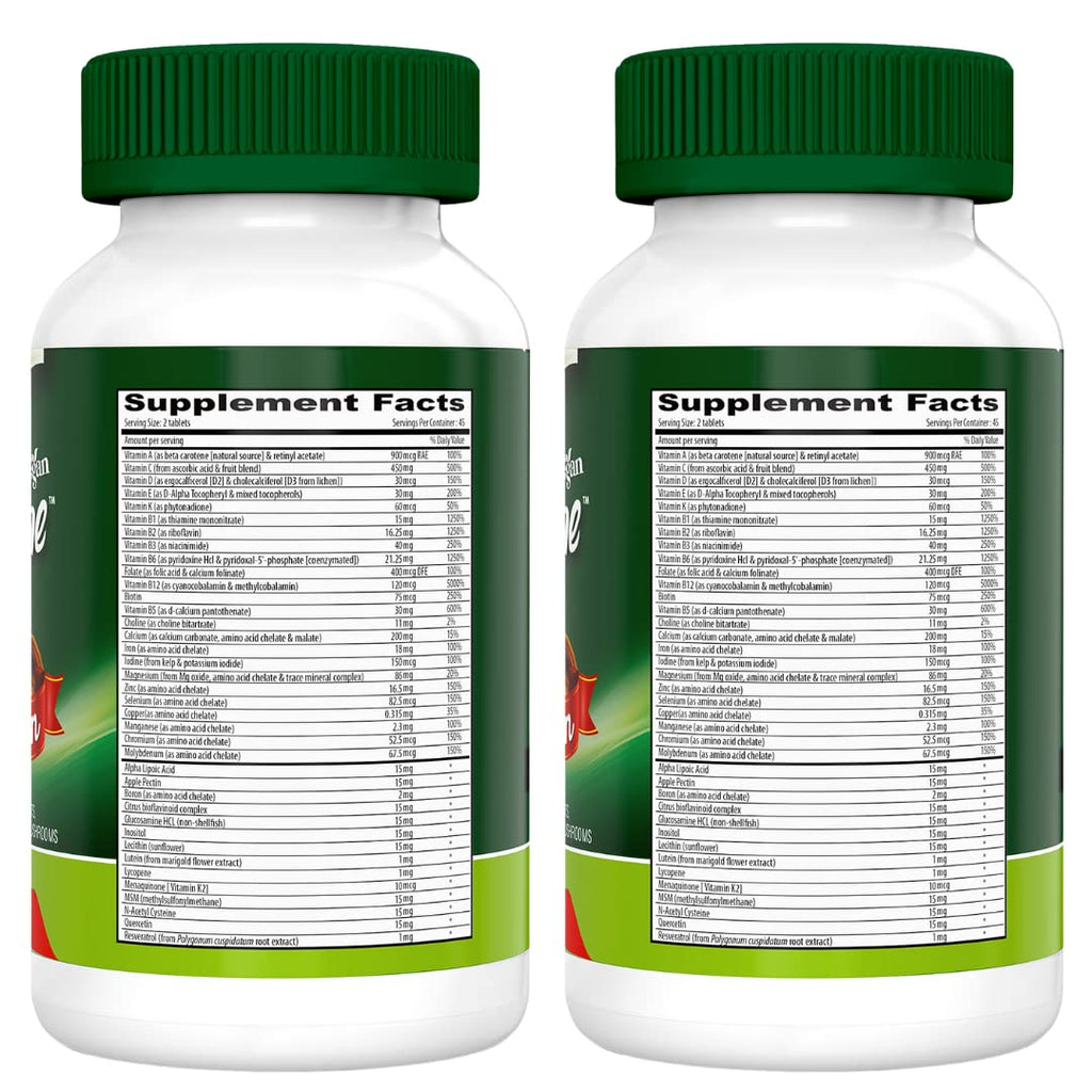 DEVA Tuba Prime Vegan Multivitamin Iron-Free High-Potency Vitamin & Mineral Dietary Supplement Antioxidants, Fruit & Veg Blend, Super Mushrooms, Probiotics, Prebiotics, Seeds, Herbs 90 Tabs 2-Pack