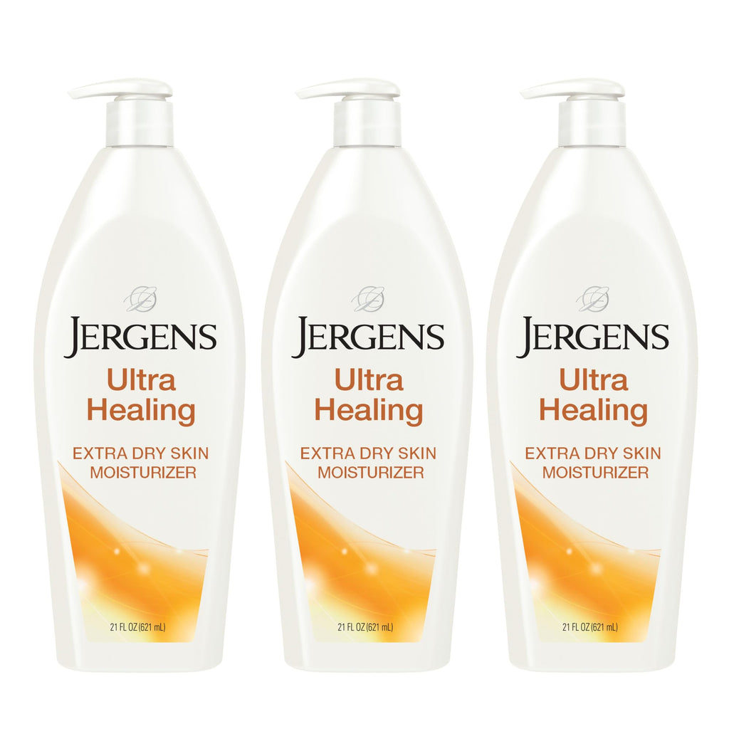 Jergens Ultra Healing Dry Skin Lotion, Hand and Body Moisturizer for Quick Absorption into Extra Dry Skin with Hydralucence Blend, Vitamins C, E and B5, White, 21 oz, Pack of 3