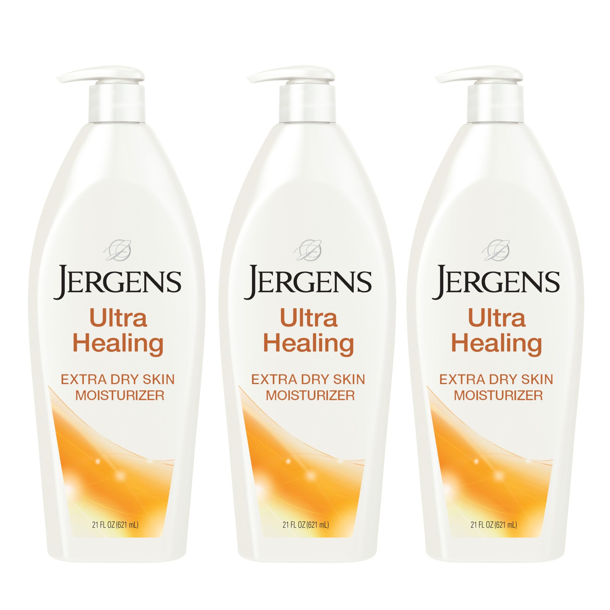 Jergens Ultra Healing Dry Skin Lotion, Hand and Body Moisturizer for Quick Absorption into Extra Dry Skin with Hydralucence Blend, Vitamins C, E and B5, White, 21 oz, Pack of 3