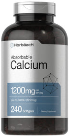 Horbäach Calcium 1200 mg with Vitamin D3 | 240 Softgels | 5000 IU Vitamin D3 | Absorbable Calcium Supplement for Women and Men | Non-GMO, Gluten Free
