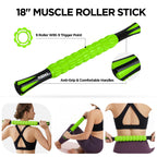 MZDXJ Muscle Roller & Massage Roller Stick for Athletes - Lymphatic Drainage Support, Relieves Muscle Soreness, Cramping & Tightness - Targets Legs, Arms, Back & Calves （Green - 18inch）