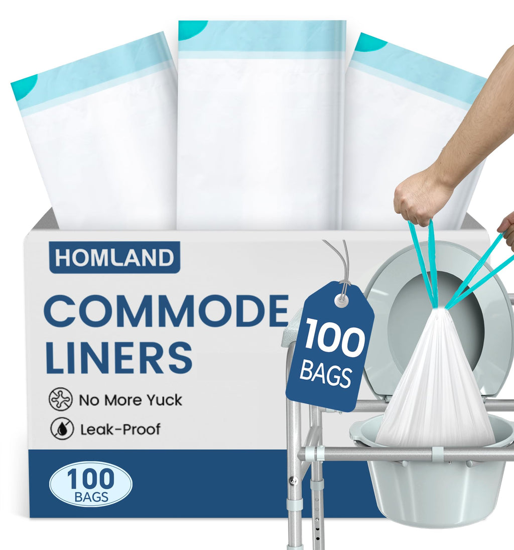 HOMLAND Commode Liners for Bedside Commode, 100 Pack Disposable Portable Toilet Bags for Potty Chair Bucket, Bedpan & Camping Toilet, Leak-Proof Universal Fit Bedside Commode Liners