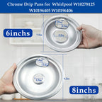 Mejiao 4 Pack (2) 6" & (2) 8" Electric Stove Burner Covers, Replacement Chrome Drip Pans for Whirlpool W10278125 W10196405 W10196406