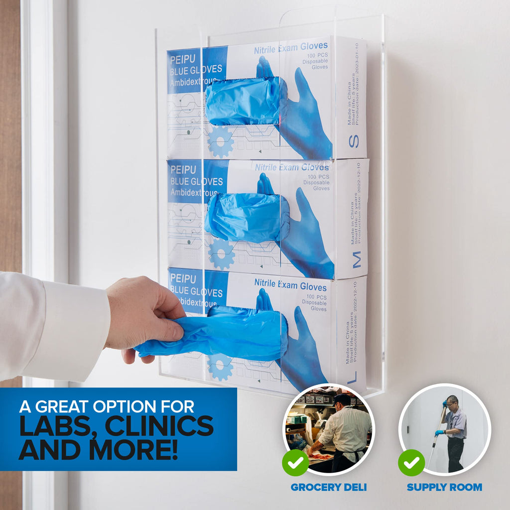 Stock Your Home Triple Acrylic Glove Dispenser, 2 Pack, Wall Mount
