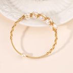 LOOYUUPEE Pearls Bracelets for Women, Natural Freshwater Pearls Bracelets Jewelry Bangle, Lucky Jewelry for Mom Lover Her Diameter 1.96 ins Adjustable (14K Gold Plated)