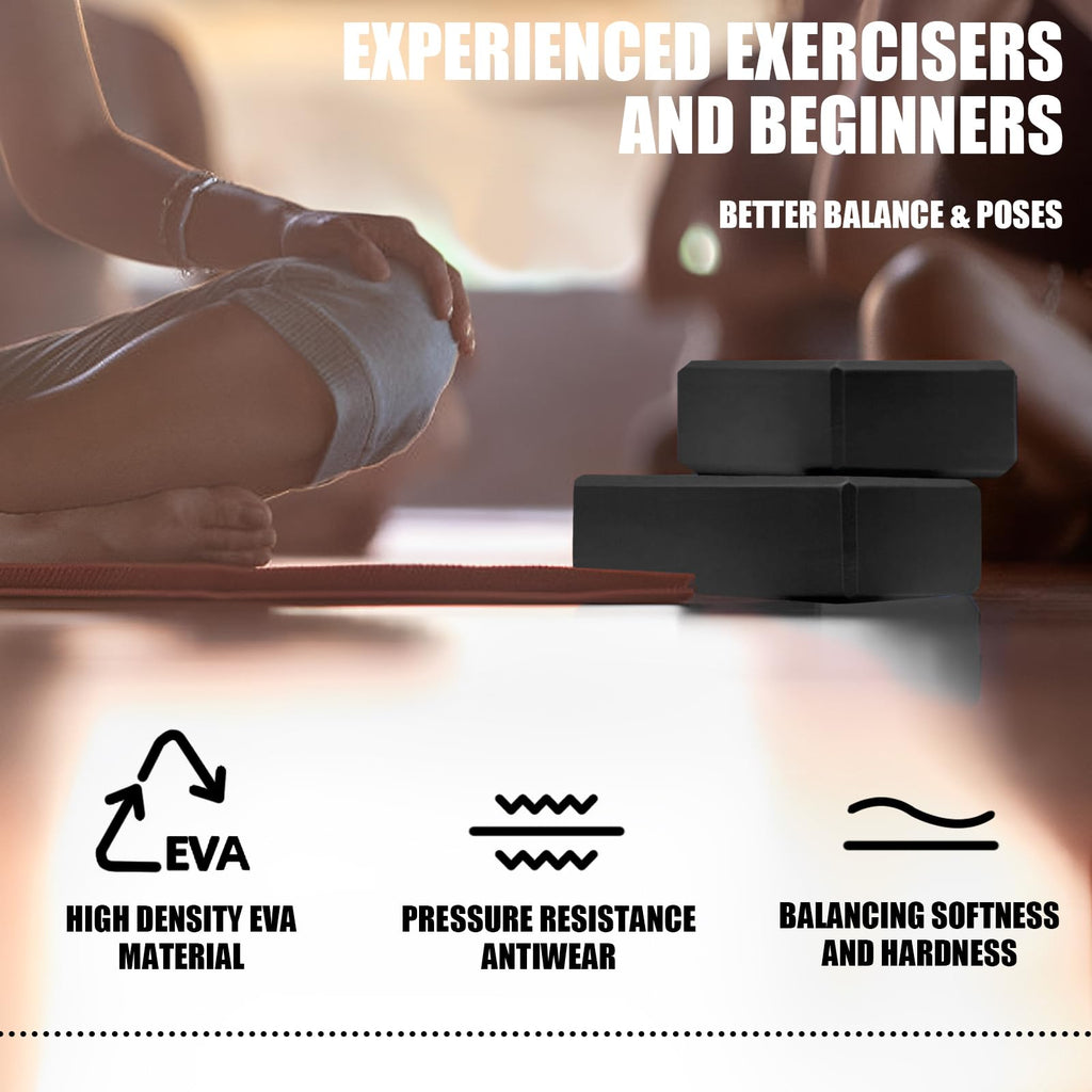 2 Pcs Yoga Blocks, 9"x6"x3" Foam Blocks Yoga Props for Pilates Stretching and Meditation Exercise Blocks Lightweight Yoga Essentials (Black, normal)