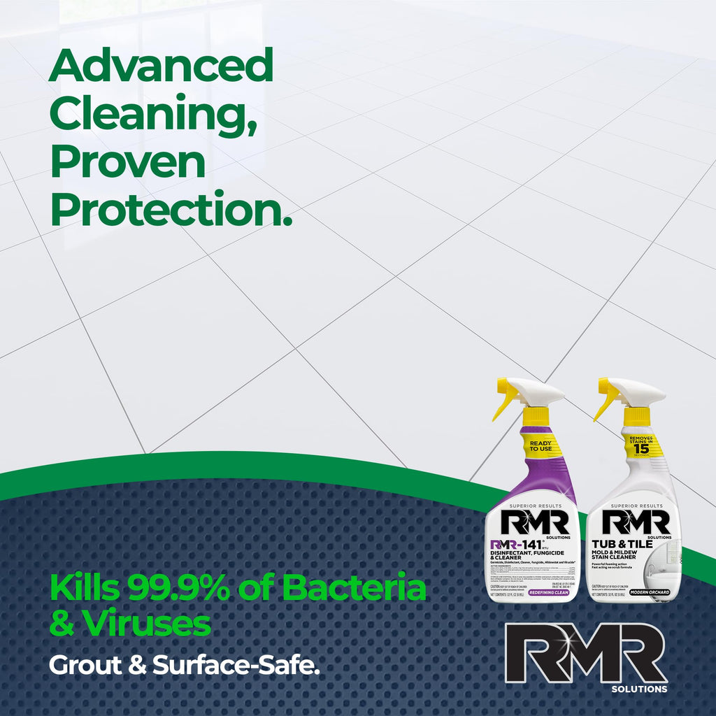RMR Bathroom Brilliance Bundle – Tub & Tile Stain Spray + RMR-141 EPA Registered Mold & Mildew Remover, 2-Step Bathroom Cleaning & Disinfecting System for Showers, Sinks, Tile, Grout, 2–32 Oz Bottles