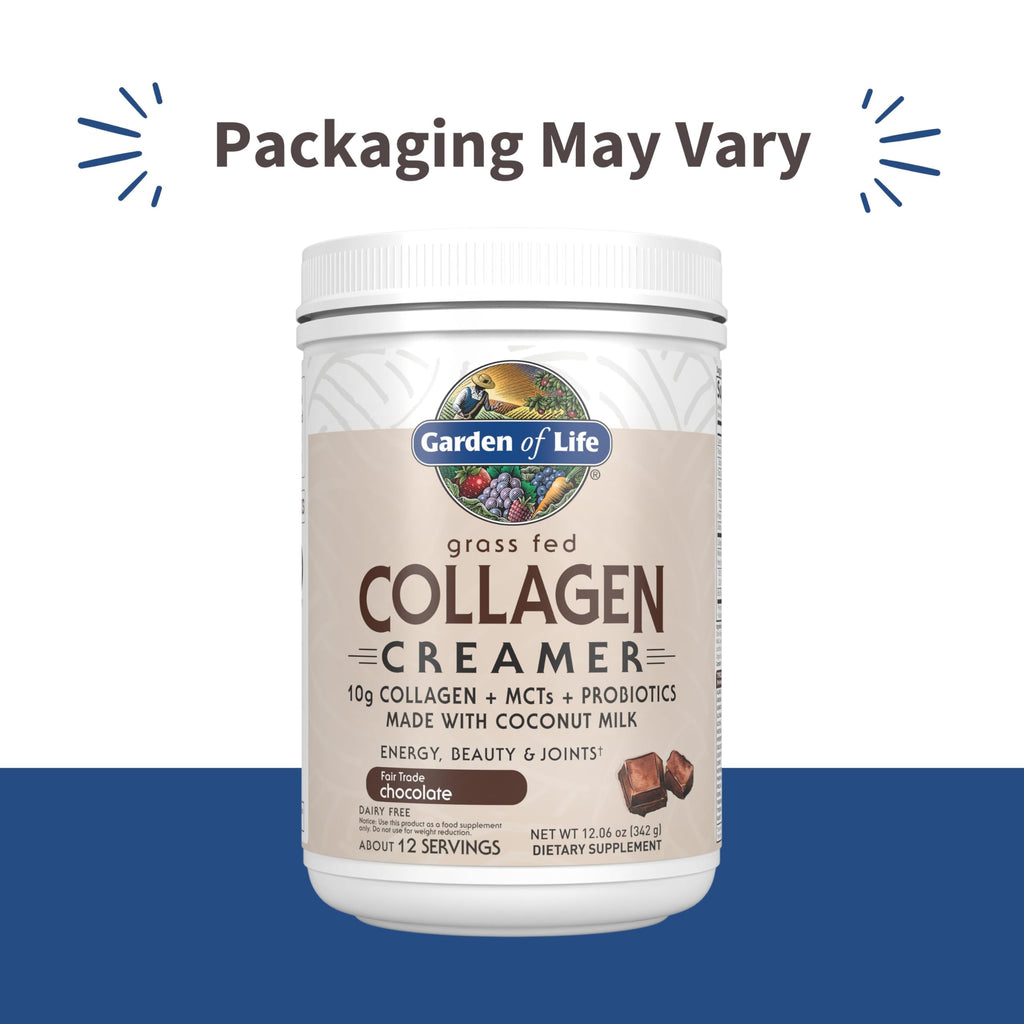Garden of Life Grass Fed Collagen Creamer Powder - Chocolate, 12 Servings, Powder for Coffee Energy Beauty Joints, Collagen Peptides with Coconut MCTs, Keto Protein Supplements