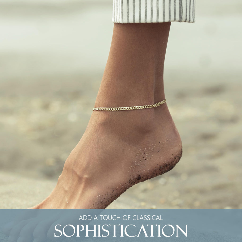 KISPER Gold Curb Ankle Bracelet for Women 3.5mm Plated 925 Sterling Silver
