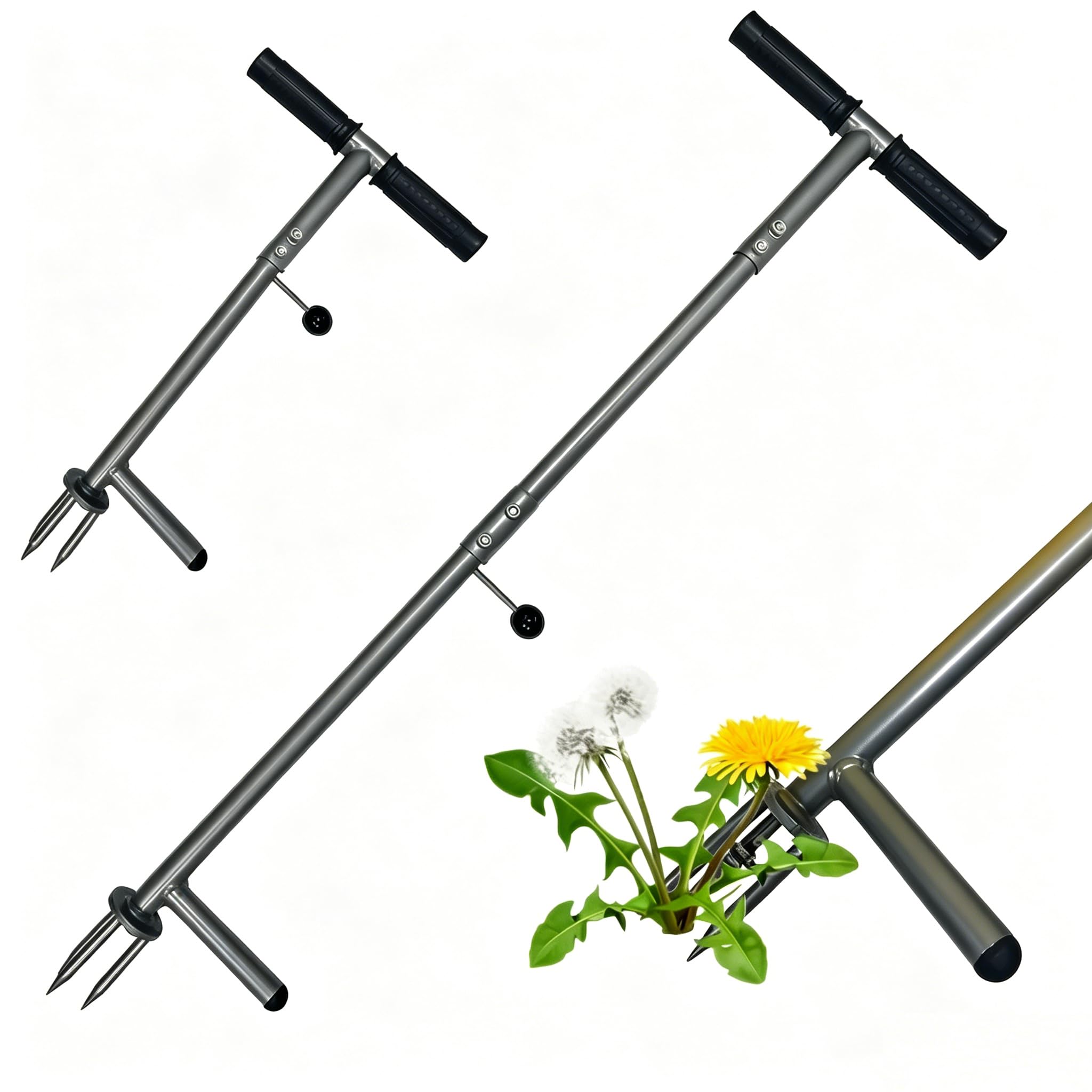 OUTUQ Stand-Up Weed Puller Tool - Stainless Steel with Ergonomic Handle & Foot Pedal