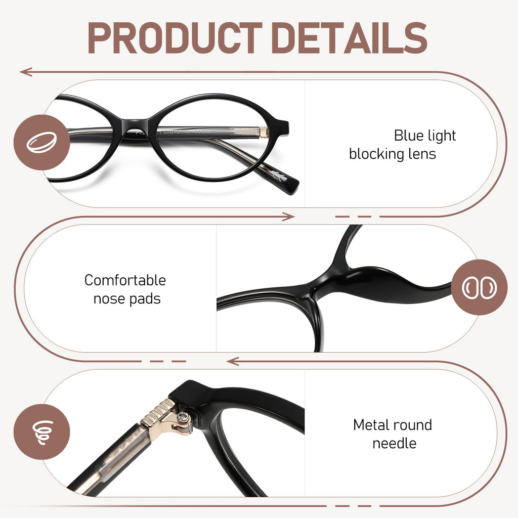 PUBOWT Oval Reading Glasses for Women Men Blue Light Blocking Computer Readers Retro Fashion Small Frame Trendy Vintage Vintage Eyewear PT2009 2Pack Black Demi +1.5 x Strength