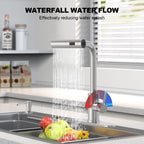 AVSIILE Brushed Nickel Kitchen Faucets with Pull Down Sprayer & Soap Dispenser, Single Hole & Handle, Pull Out Tap, Waterfall Stainless Steel Sink Faucet for Farmhouse Camper Laundry Rv Bar