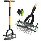 Grenebo Lawn Aerator Tool with 16 Spikes, Manual Yard Aerator, Black Orange