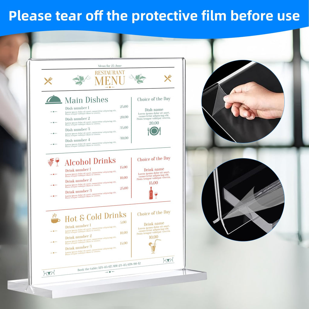 12 Pack Acrylic Sign Holder 8.5 x 11, Double-Sided Clear Sign Holder Plastic Stands for Display, T Shape Acrylic Table Sign Stands for Office Store Restaurants Wedding Party Decoration
