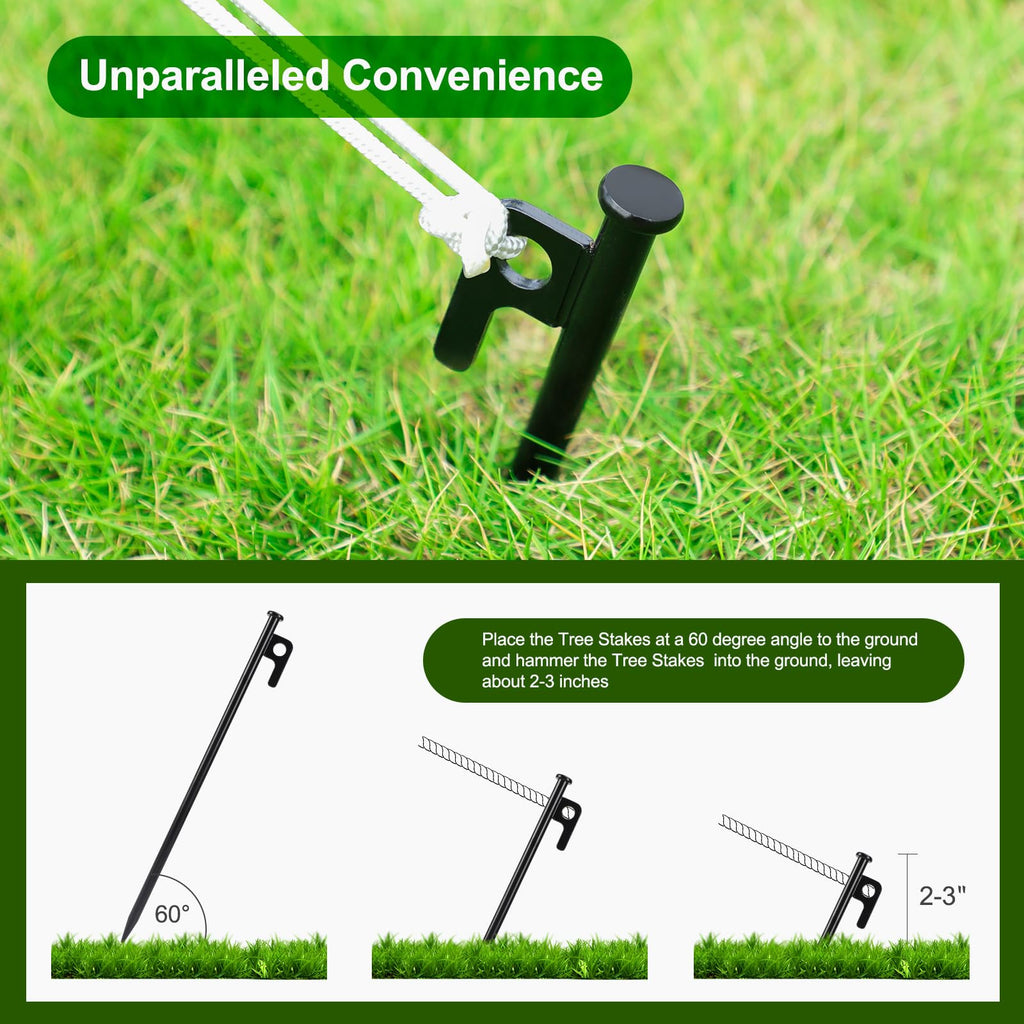 Jevrench Tree Stake Kits, Heavy Duty Tree Stakes and Supports Kits for Young Trees Against Bad Weather, 6 Pcs Tree Stake, 6 Pcs Tree Straps, 2 x 32.8 FT Rope