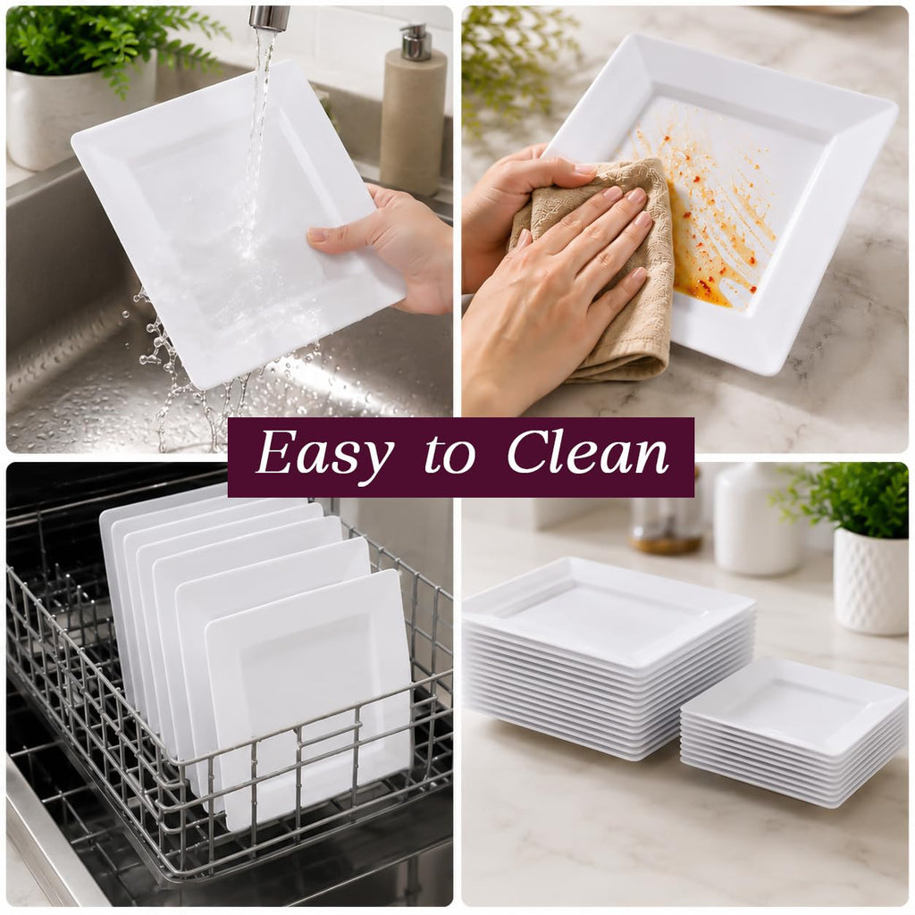 [60 PCS] Square Plastic Plates for Party | White Disposable Plastic Plates