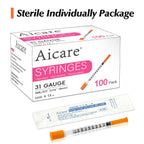 100 Pack 1 ml/cc 31 G 5/16 Inch Syringe, Individually Packed