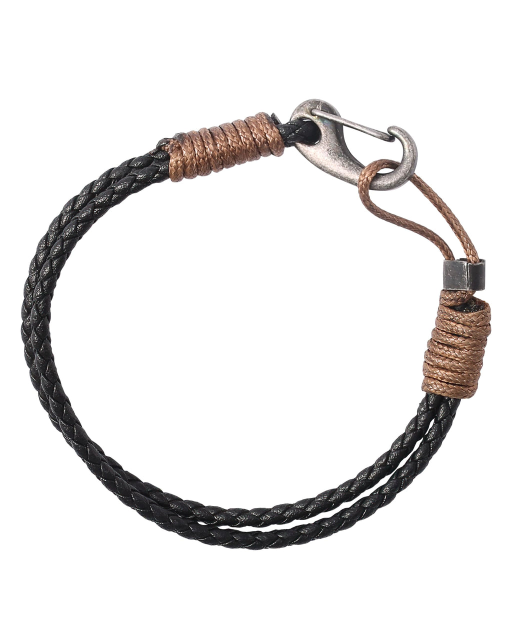 Lucky Brand 2-Row Corded Black Leather Bracelet for Men with Brown