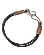Lucky Brand 2-Row Corded Black Leather Bracelet for Men with Brown