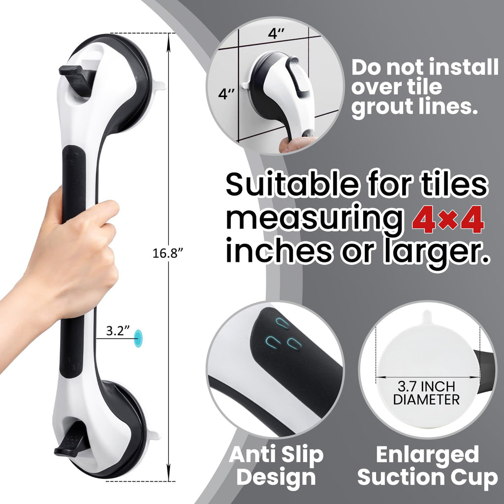 TAILI Shower Grab Bar 2 Pack Suction Grab Bars for Bathtubs and Showers, Heavy Duty Shower Handle Removable Shower Handrails for Seniors and Elderly, Bathroom Safety Grip No Drilling Waterproof, Black