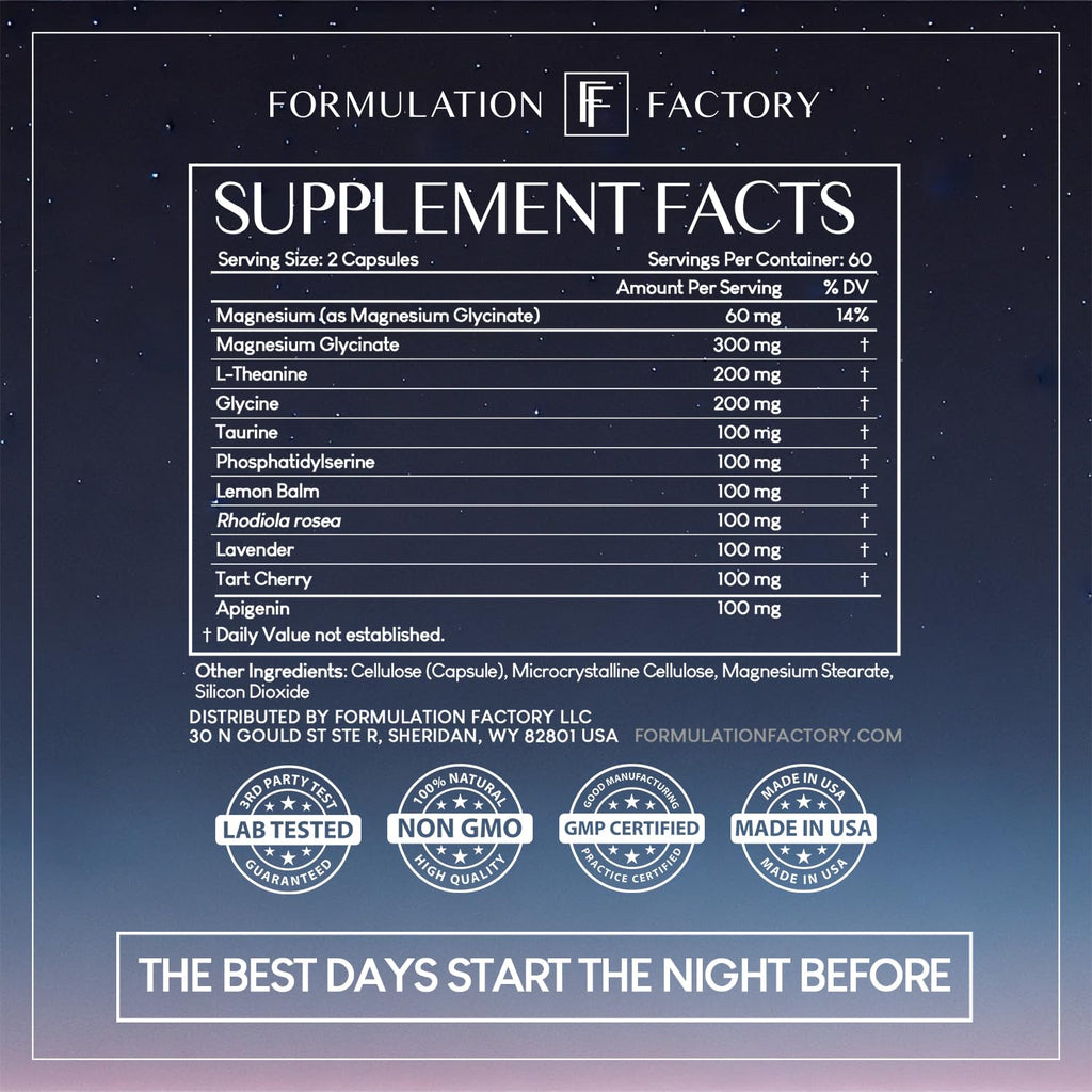 Formulation Factory The Night Before 10-in-1 Midnight Maximizer Sleep Supplement, Magnesium Glycinate, L-Theanine & More, Stress Relief, Relaxation, Focus (6 Month Supply, 360 Capsules)