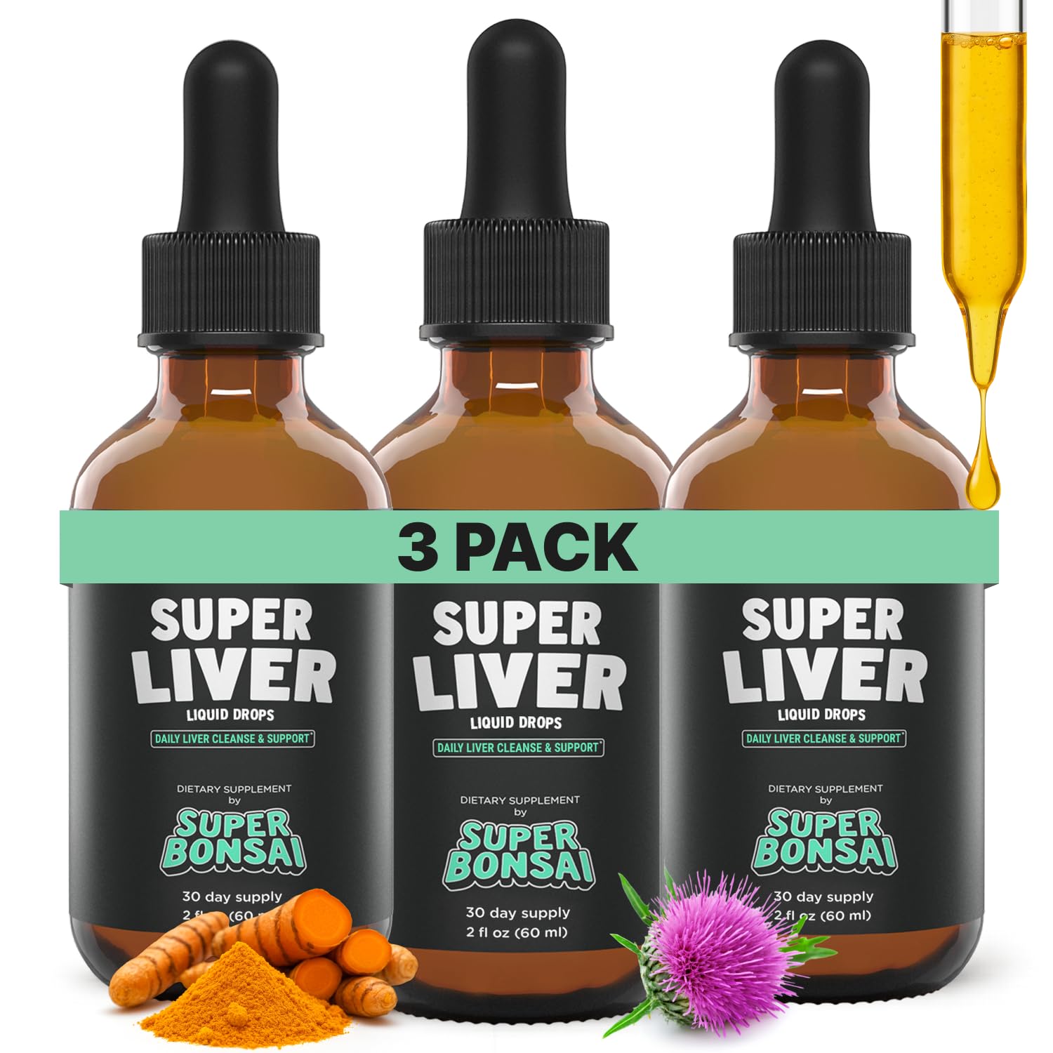 SuperBonsai Milk Thistle Herbal Liquid Supplement - Doctor-Formulated Botanical Blend with Milk Thistle and Dandelion Root - Vegan Non-GMO Drops - 3 Month Supply