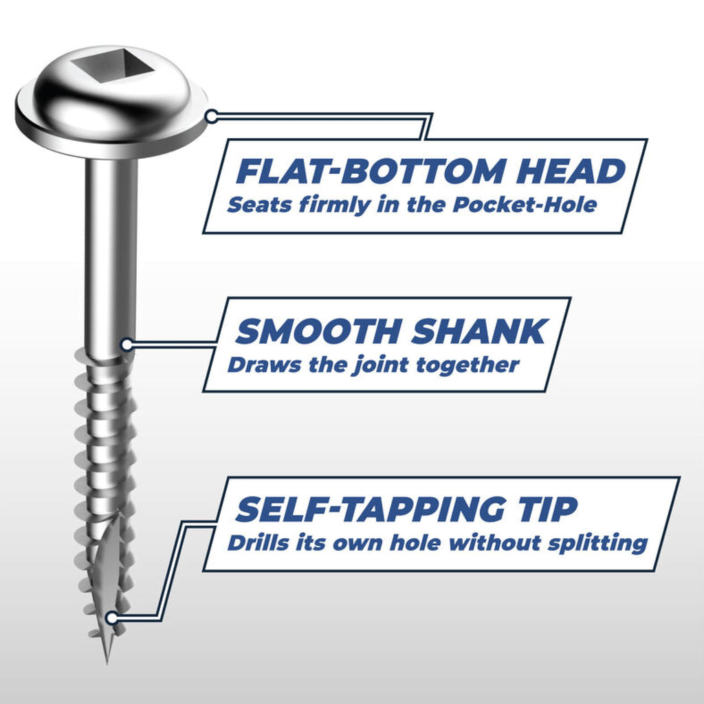 Kreg Zinc Pocket-Hole Screws - SML-C125-250 - 1-1/4 Inch - Coarse Thread - Maxi-Loc Head - Indoor - 250 Count