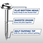 Kreg Zinc Pocket-Hole Screws - SML-C125-250 - 1-1/4 Inch - Coarse Thread - Maxi-Loc Head - Indoor - 250 Count