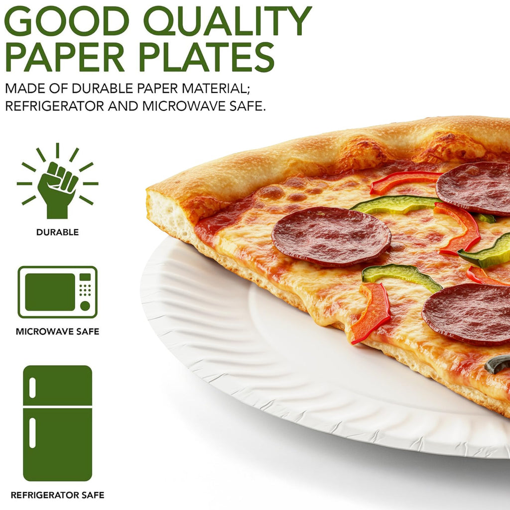 Stock Your Home 9-Inch Paper Plates Uncoated, Everyday Disposable Plates 9" Paper Plate Bulk, White, 1000 Count