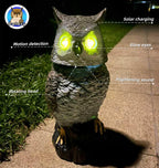 Owlery Brown Solar Owl with Motion Detector, Flashing Eyes, Spinning Head, Realistic Hooting and Silent Mode, Garden Owl, Outdoor Statue, Decoration for Home, Garden, Patio and Fence