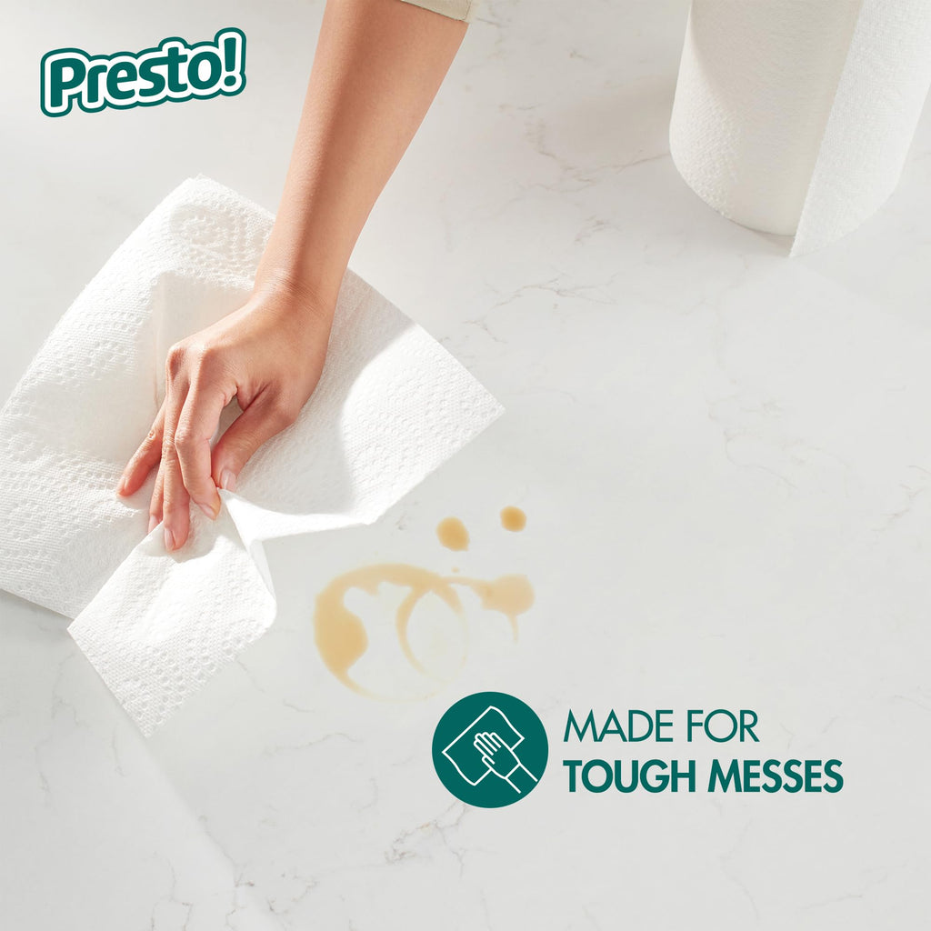 Amazon Brand - Presto! Ultra-Strong Premium Paper Towels, 158 Sheet Huge Roll - Flex-a-Size, 12 Rolls (2 Packs of 6), Equivalent to 38 Regular Rolls, White