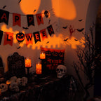 Homemory Halloween Orange Flameless Candles with String Lights, Battery Operated LED Candles with Remote and Timer, Candles for Halloween Decoration, Fall, Harvest Festival