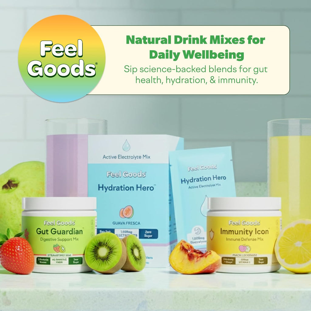Feel Goods Gut Guardian, Digestive Health Powder Packets - Probiotic Fiber Powder with Prebiotics & L Glutamine for Gut Health, Bloating Relief & Digestion Support - Zero Sugar & Organic Flavor